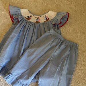 Mom & me smocked sailboat two piece outfit